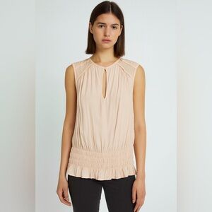 RAMY BROOK Sleeveless Fitted Waist Silky Pale Pink Blouse Top